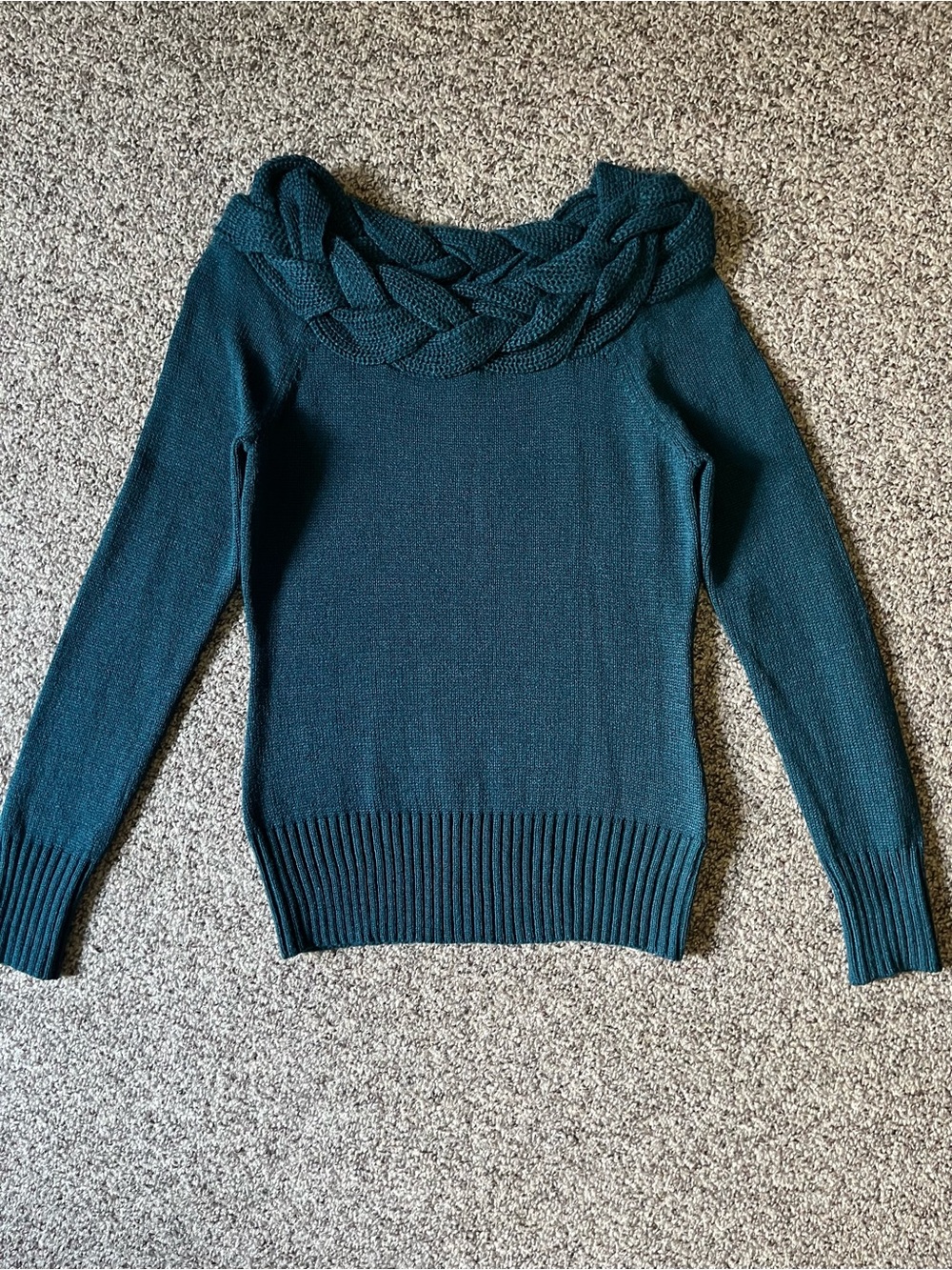 JohnPaulRichard Teal Off-the-Shoulder Cable-Trim Sweater